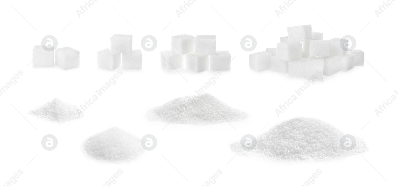 Image of Set with refined sugar on white background. Banner design