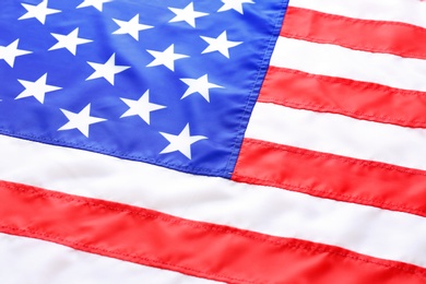 Photo of American flag as background, closeup. National symbol