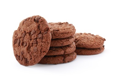 Delicious chocolate chip cookies isolated on white