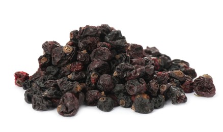 Heap of tasty dried currants on white background