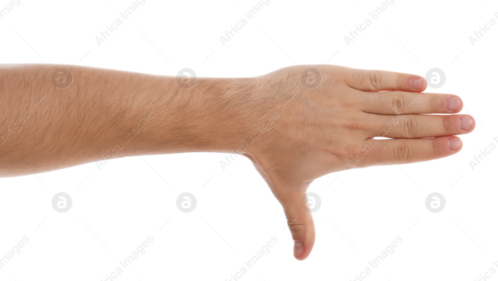 Photo of Man making frame with his hand on white background, closeup