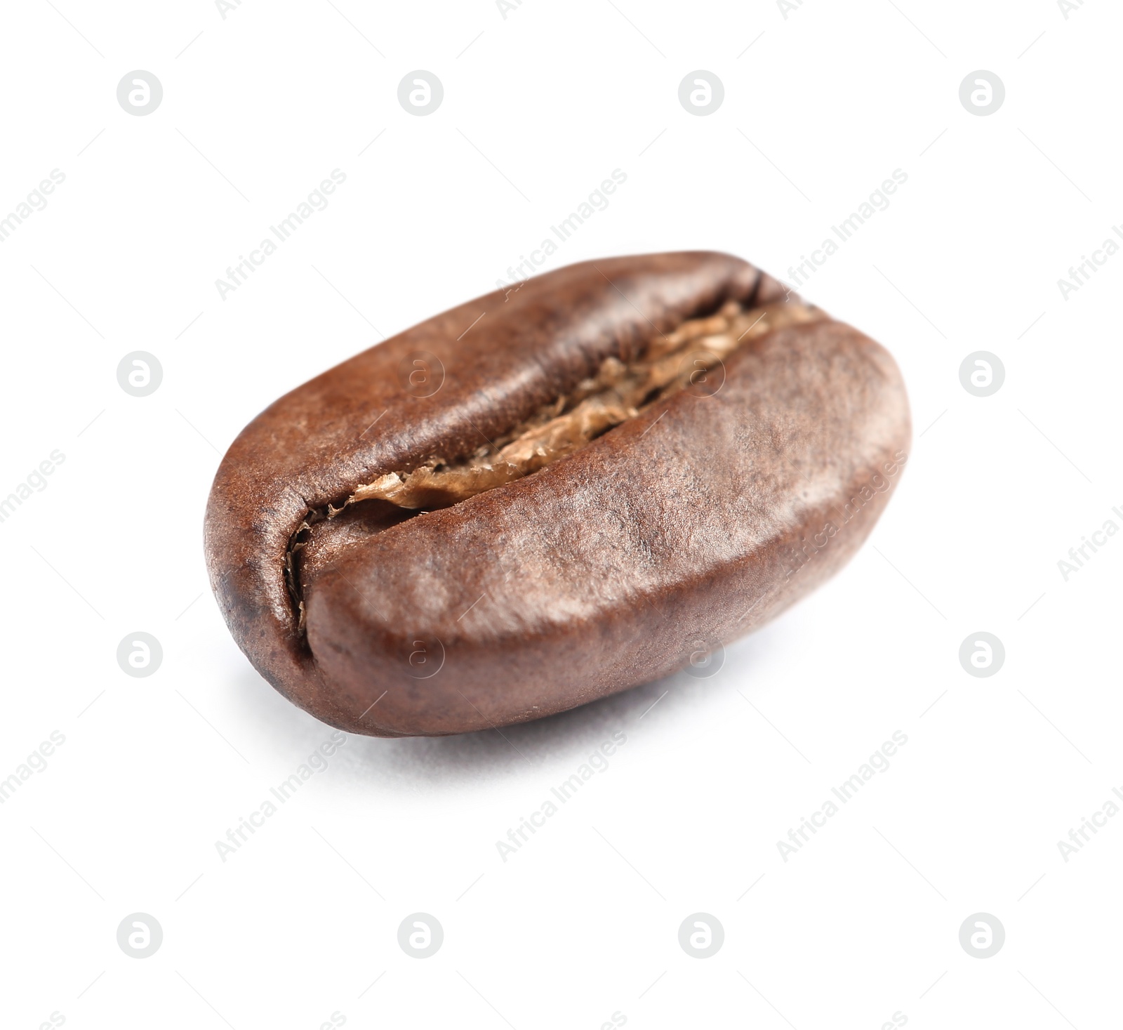 Photo of Single roasted coffee bean on white background