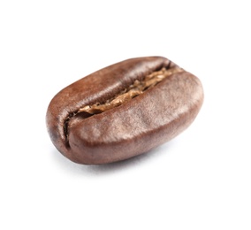 Photo of Single roasted coffee bean on white background