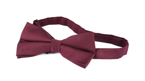 Photo of Stylish burgundy bow tie isolated on white