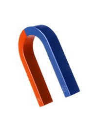 Red and blue horseshoe magnet on white background