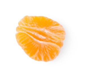Photo of Fresh juicy tangerine segments isolated on white, top view