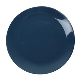 One dark blue ceramic plate isolated on white, top view