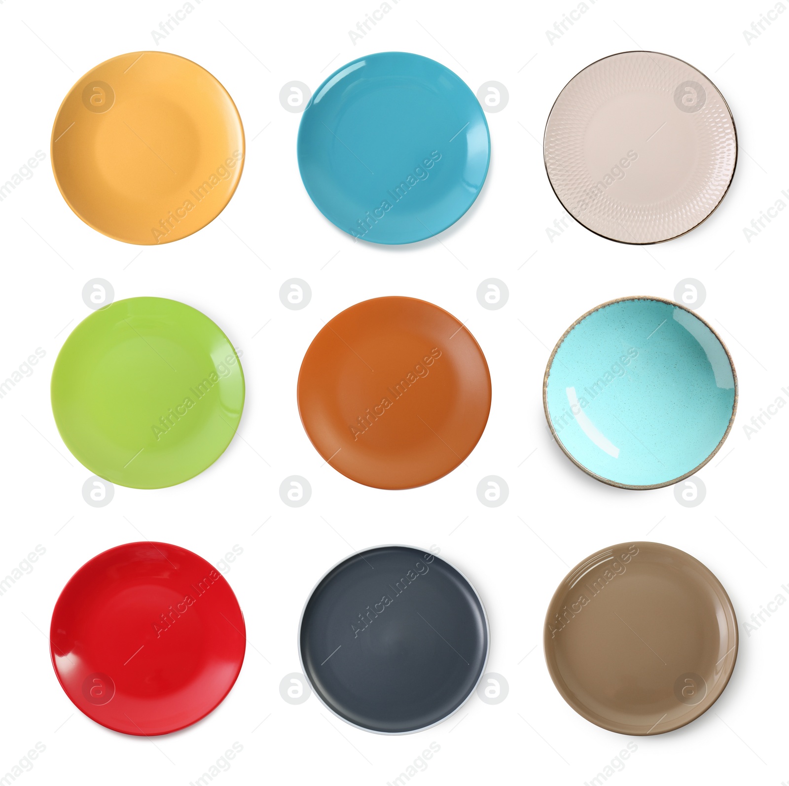 Image of Different clean plates isolated on white, top view