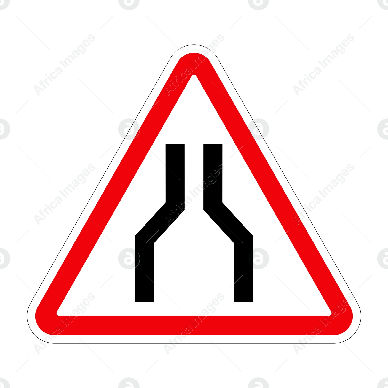 Illustration of Traffic sign ROAD NARROWS ON BOTH SIDES on white background, illustration 