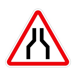 Traffic sign ROAD NARROWS ON BOTH SIDES on white background, illustration 