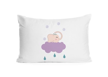 Image of Soft pillow with printed cute elephant isolated on white
