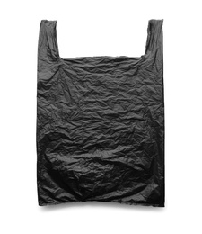 Black disposable plastic bag on white background