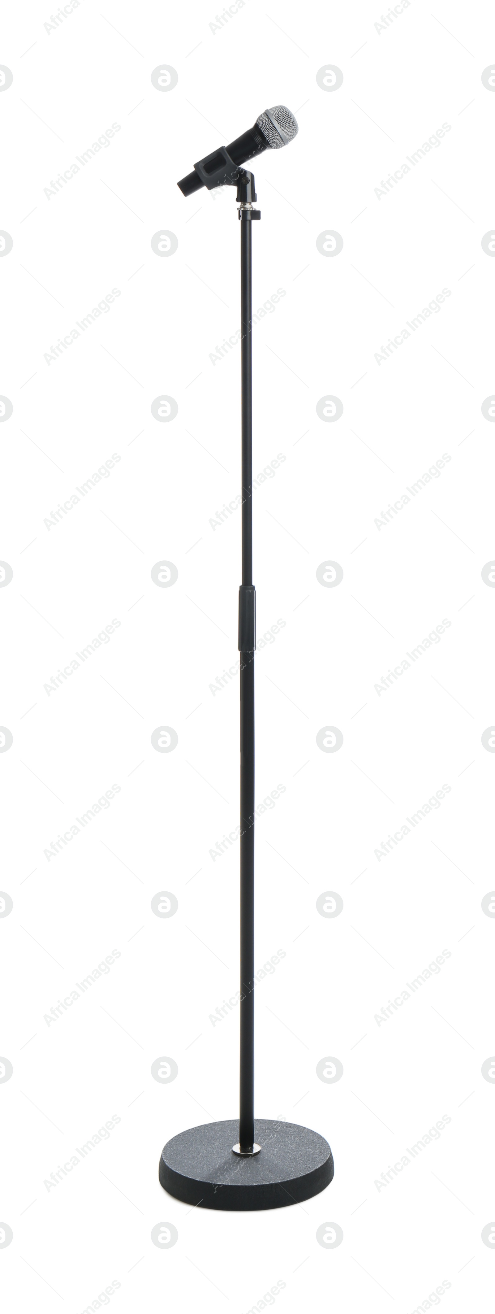 Photo of Stand with microphone isolated on white. Musical equipment