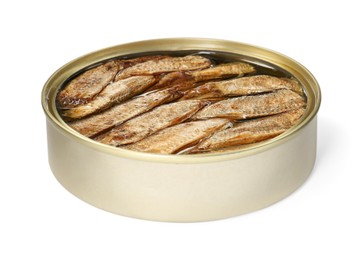 One tin can of sprats isolated on white