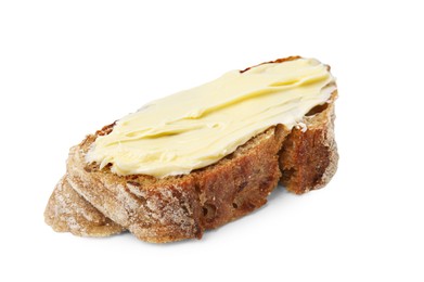 Photo of Slice of tasty bread with butter isolated on white