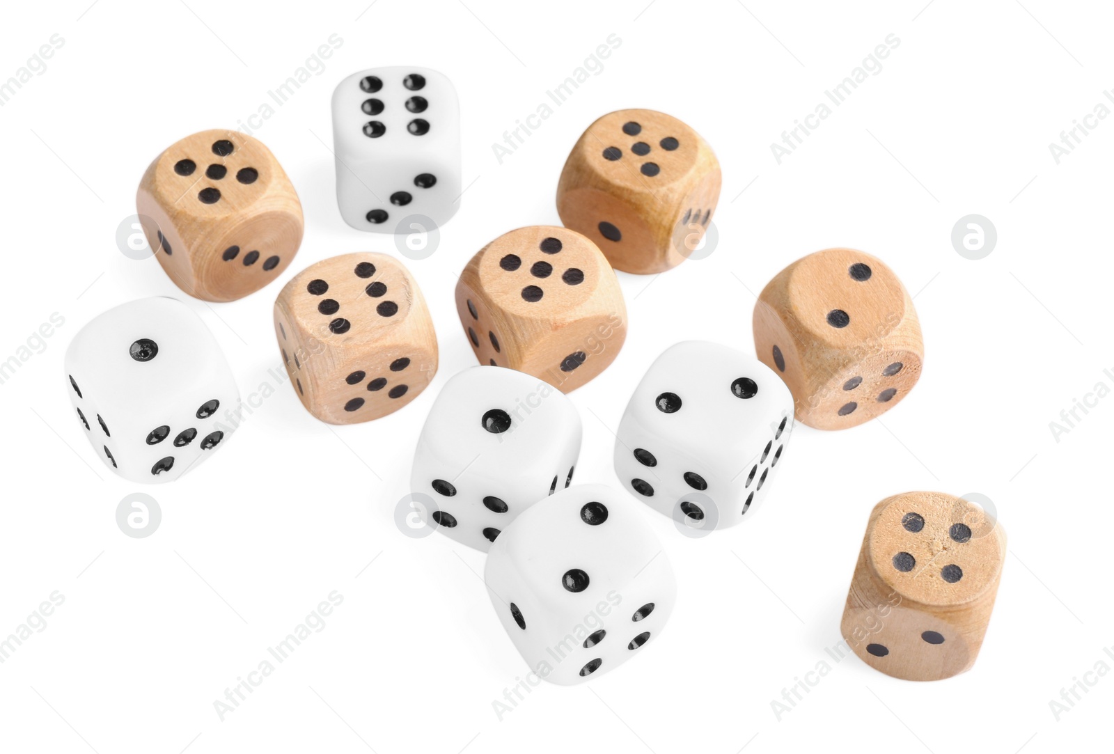 Photo of Many dices isolated on white. Game cubes