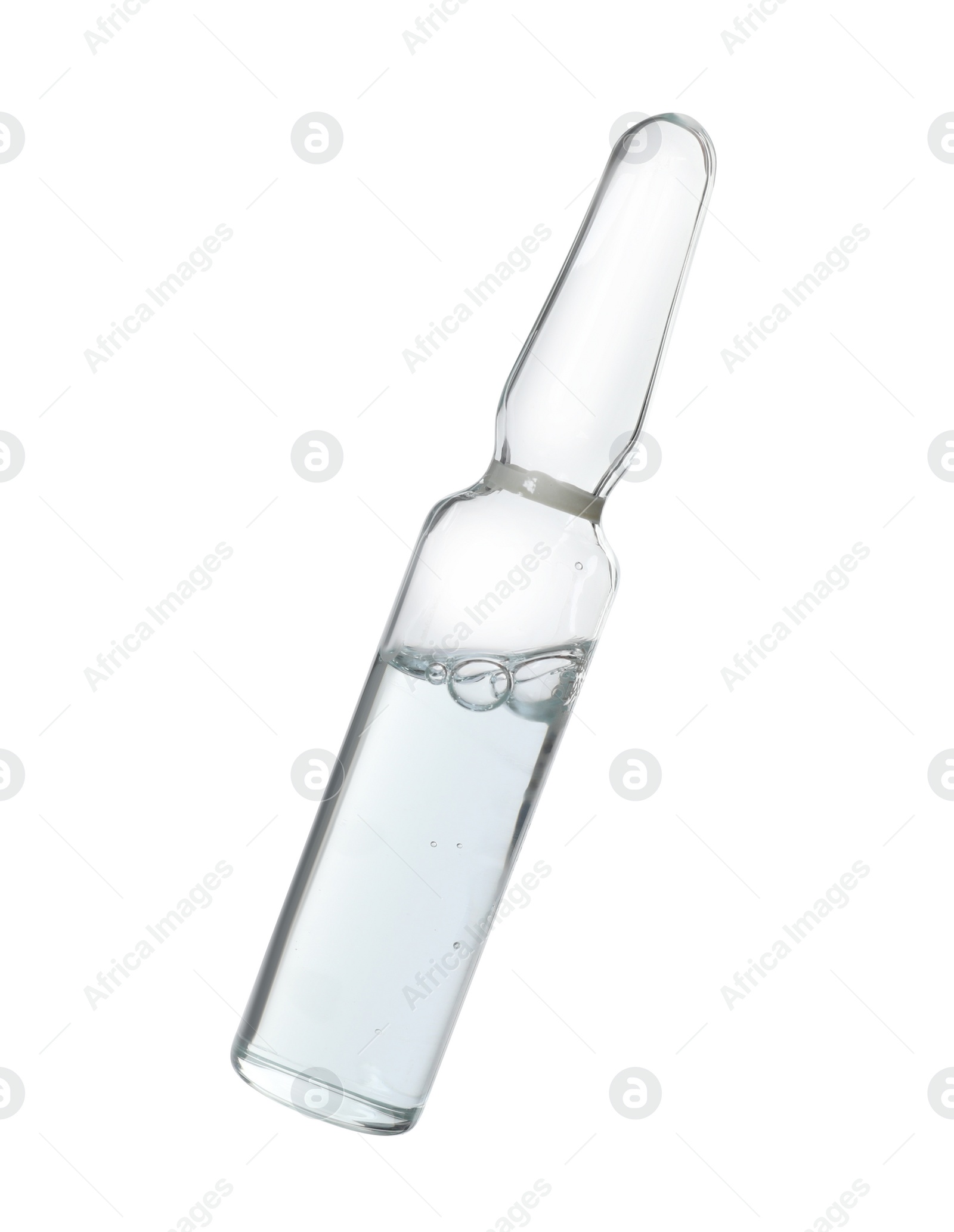 Photo of Glass ampoule with pharmaceutical product on white background