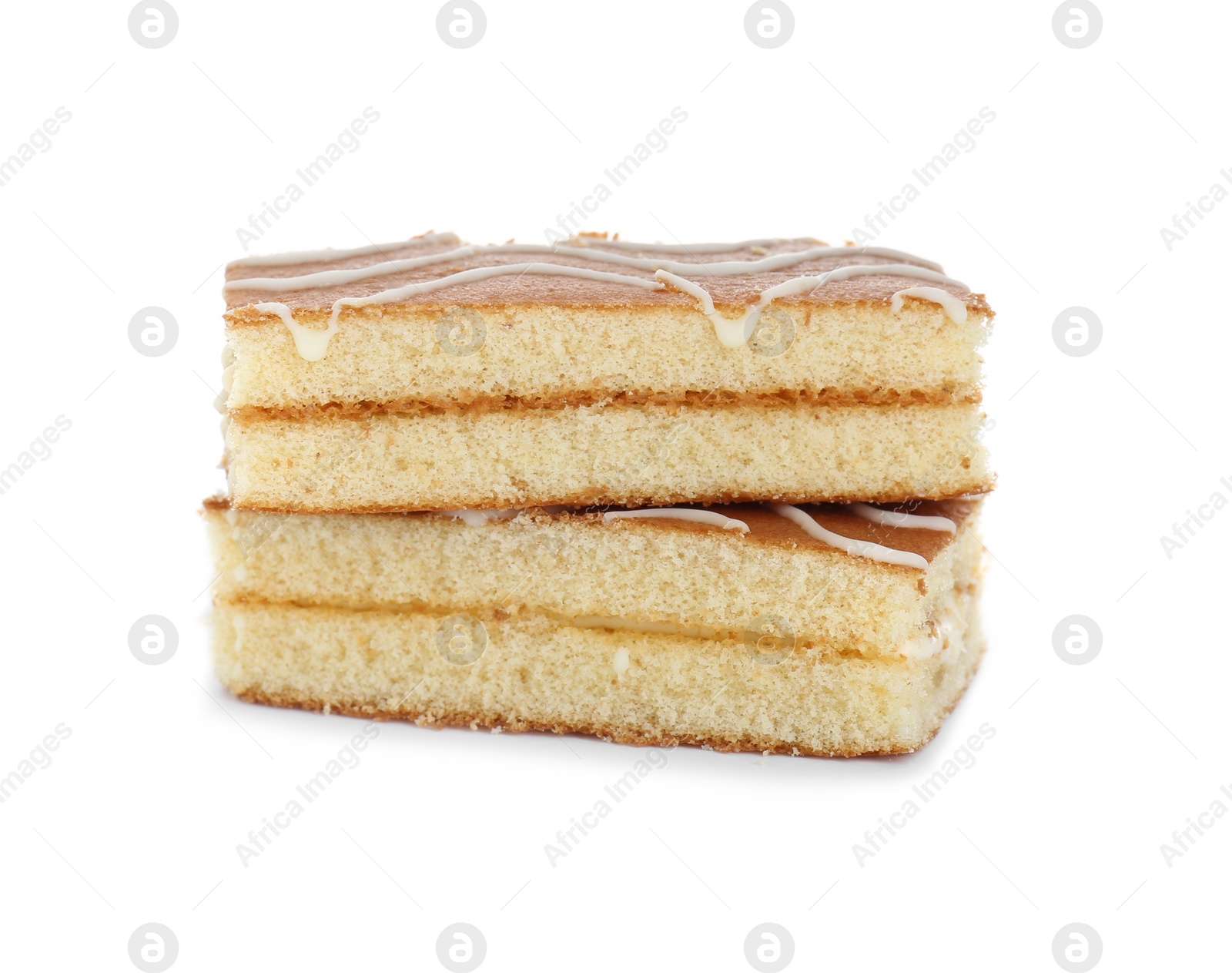 Photo of Delicious homemade sponge cakes isolated on white