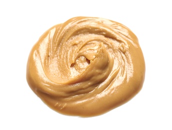 Creamy peanut butter on white background