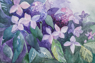 Closeup view of beautiful floral watercolor painting