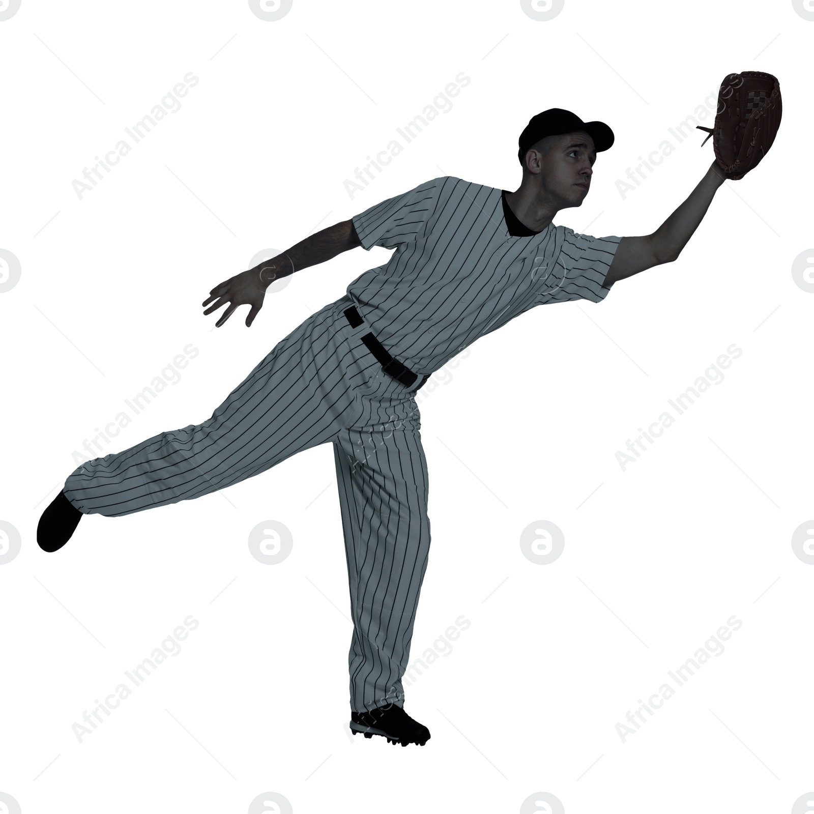 Image of Silhouette of baseball player on white background