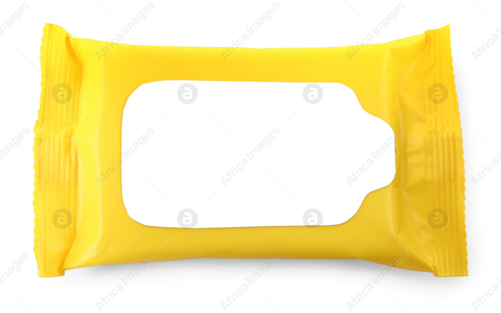 Photo of Wet wipes flow pack isolated on white, top view