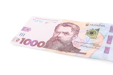 1000 Ukrainian Hryvnia banknote on white background