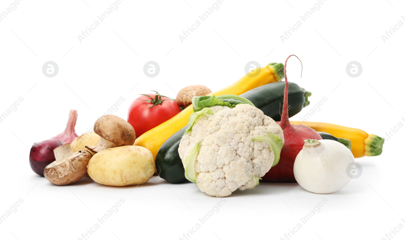 Photo of Different fresh ripe vegetables isolated on white