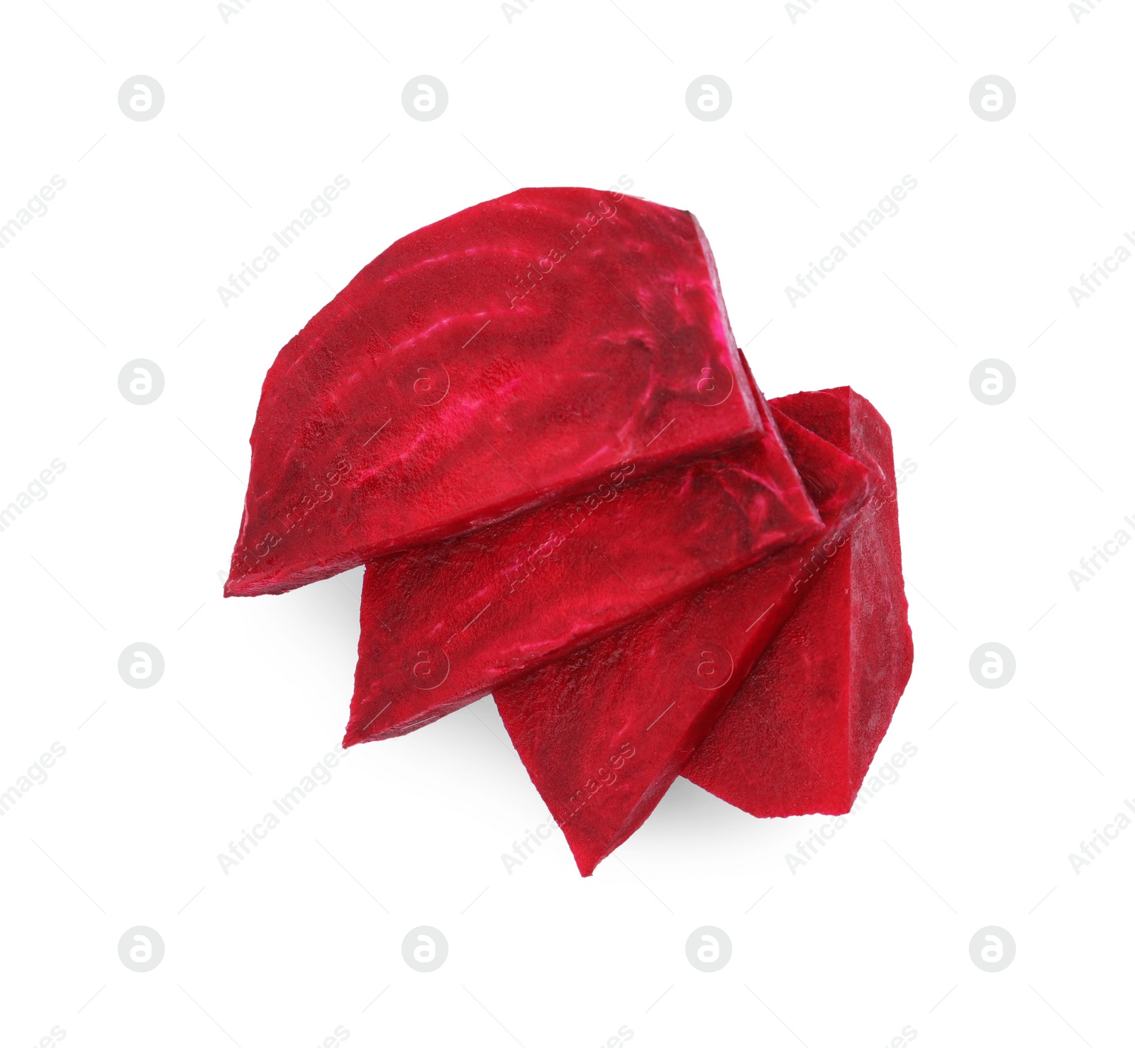 Photo of Cut fresh red beet on white background, top view