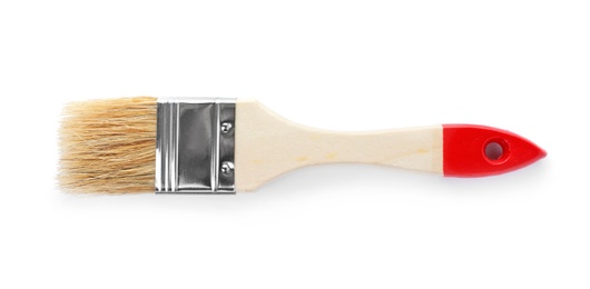 Paint brush with wooden handle on white background