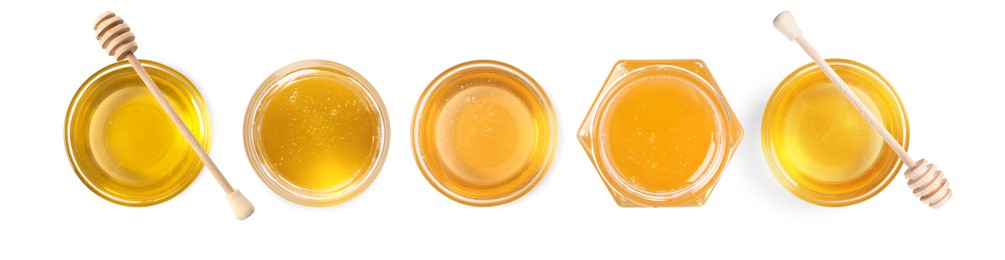 Image of Natural honey isolated on white, top view