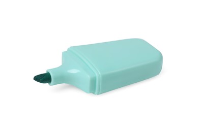 Photo of One turquoise marker on white background. School stationery