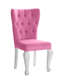 Stylish pink chair on white background. Element of interior design