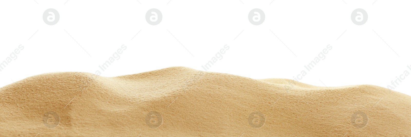 Photo of Heap of dry beach sand on white background