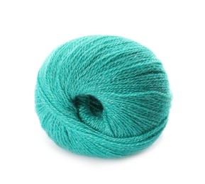 Photo of Soft turquoise woolen yarn isolated on white