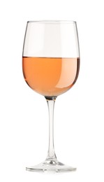 Photo of Rose wine in glass isolated on white