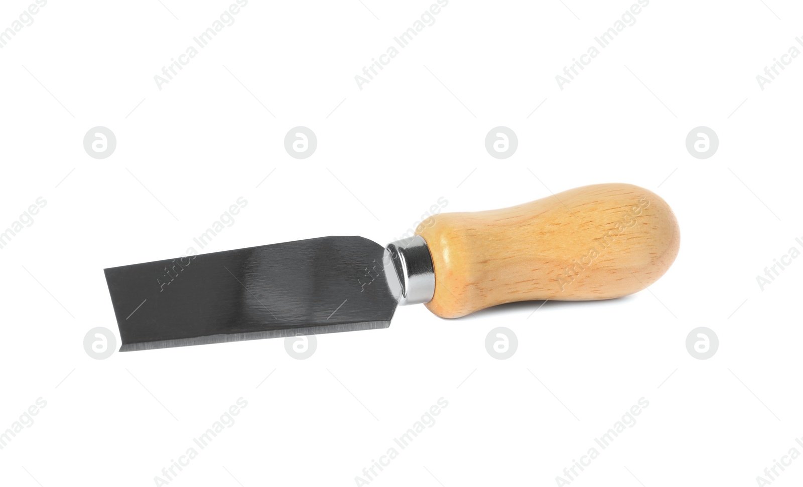 Photo of New cheese plane knife with wooden handle isolated on white