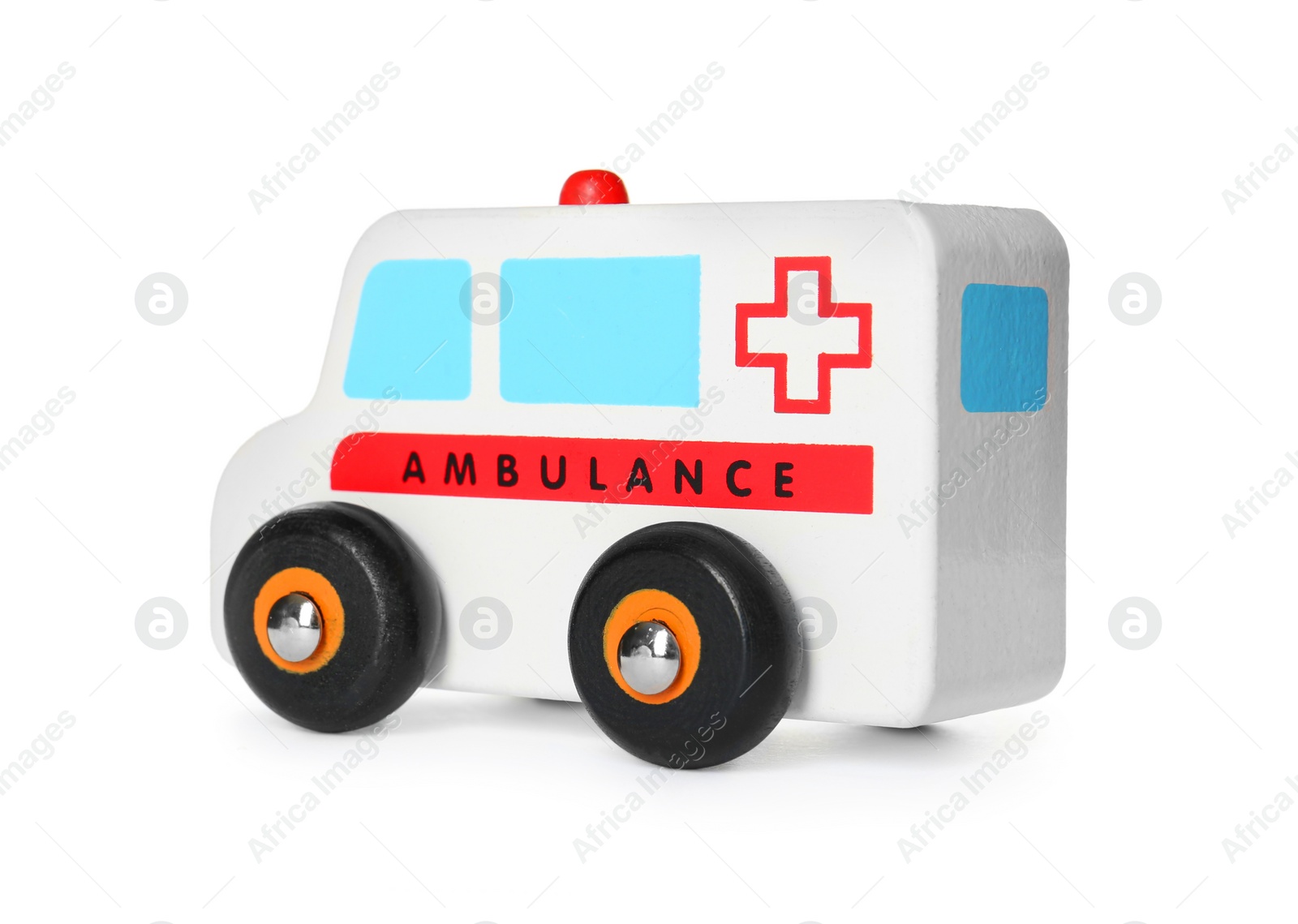 Photo of One ambulance isolated on white. Children's toy