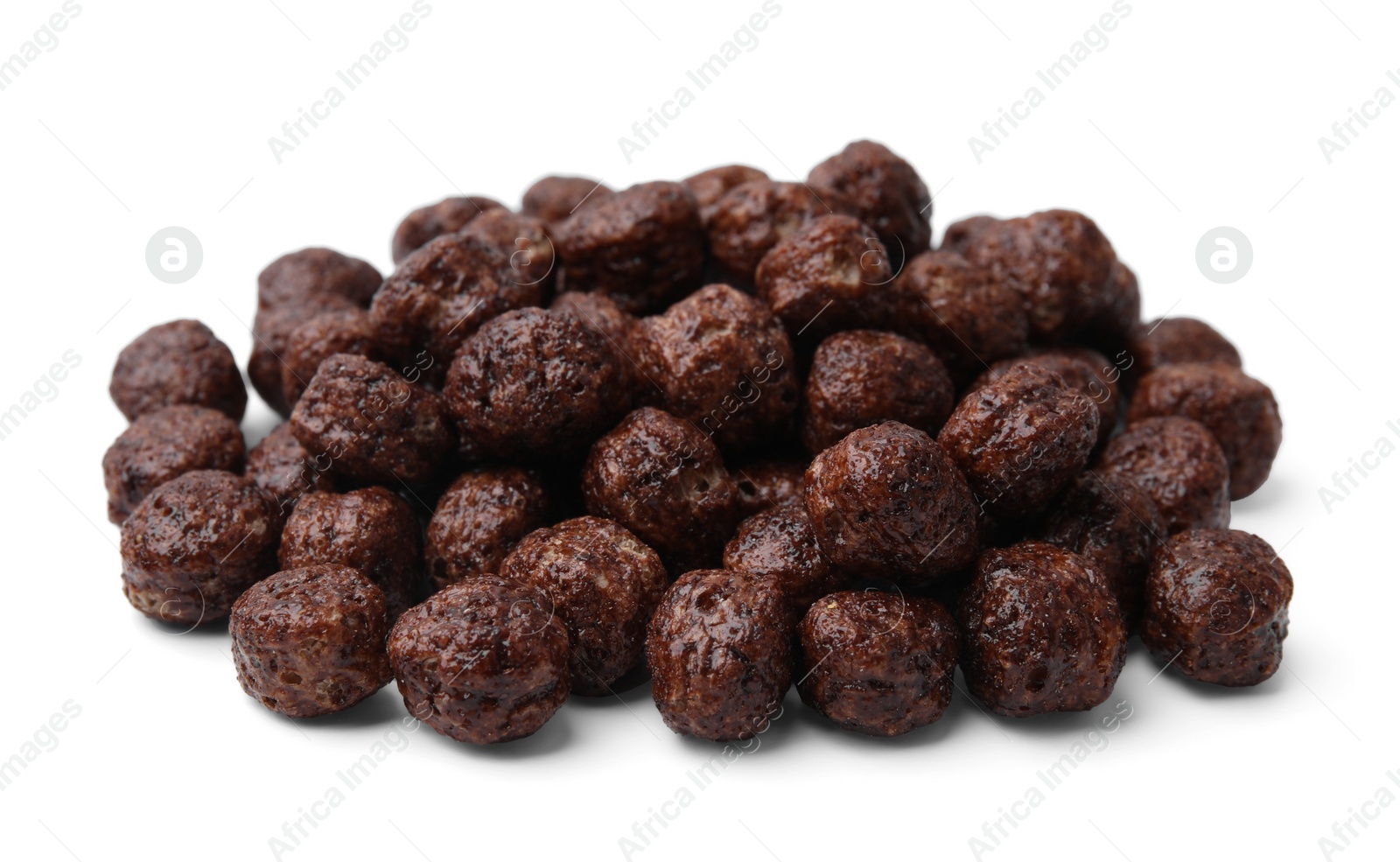 Photo of Tasty chocolate cereal balls isolated on white