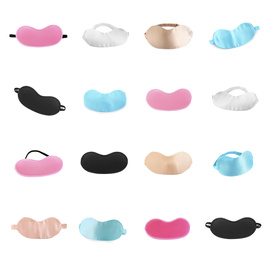 Image of Set of sleeping eye masks on white background