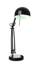 Photo of Stylish black table lamp isolated on white