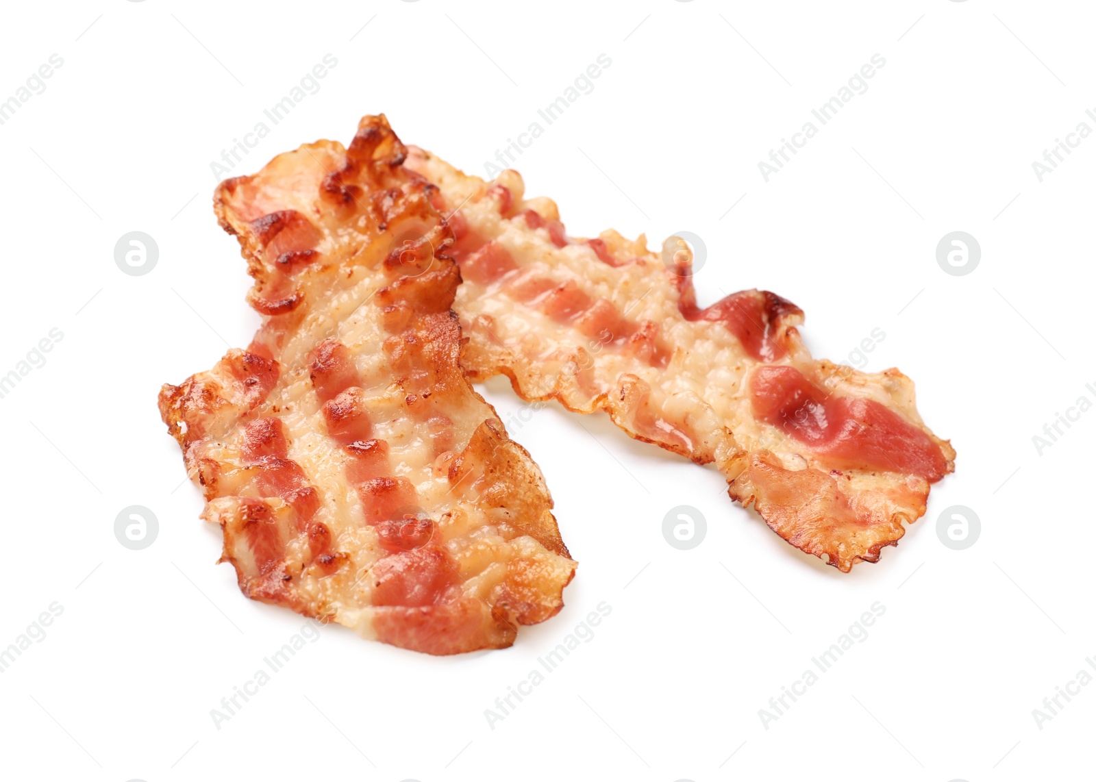 Photo of Delicious fried bacon slices isolated on white