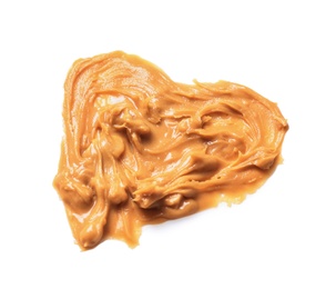 Photo of Heart made of peanut butter on white background