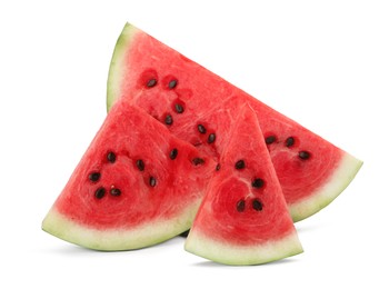 Photo of Slices of delicious ripe watermelon on white background