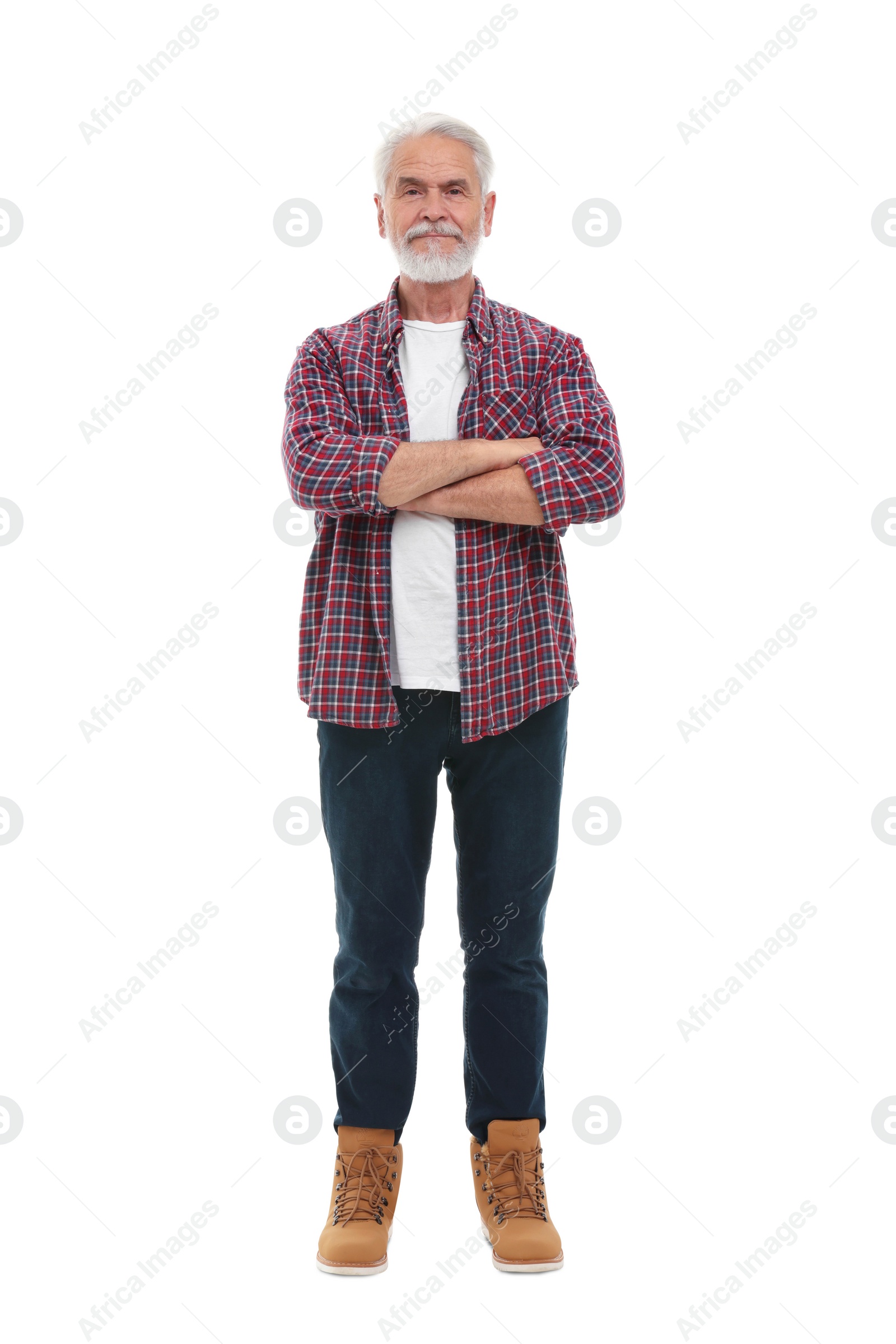 Photo of Man with crossed arms on white background