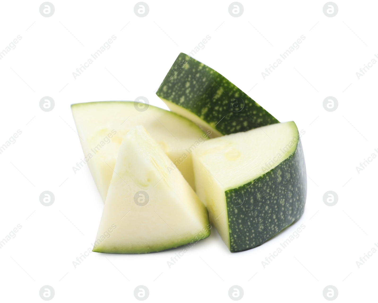 Photo of Cut green ripe zucchini isolated on white