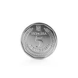 Ukrainian coin on white background. National currency