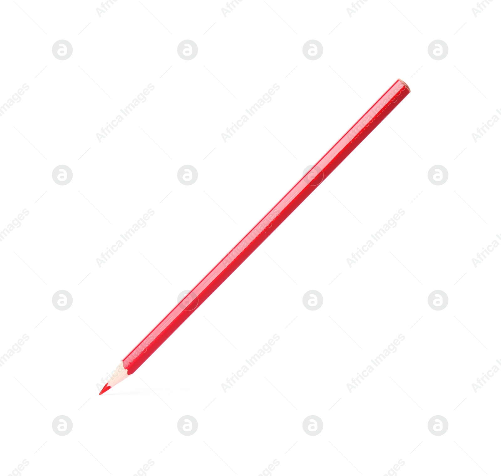 Photo of Red wooden pencil on white background. School stationery