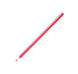 Photo of Red wooden pencil on white background. School stationery