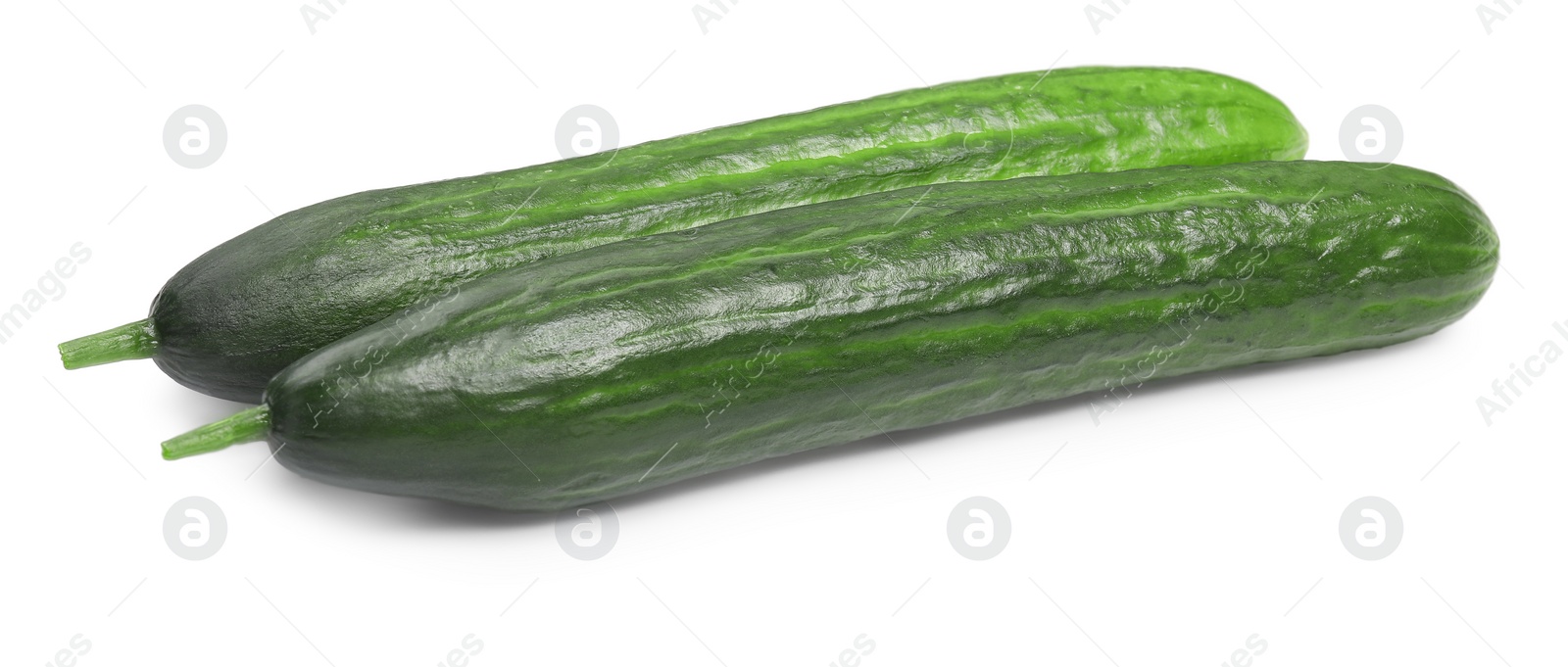 Photo of Two long fresh cucumbers isolated on white